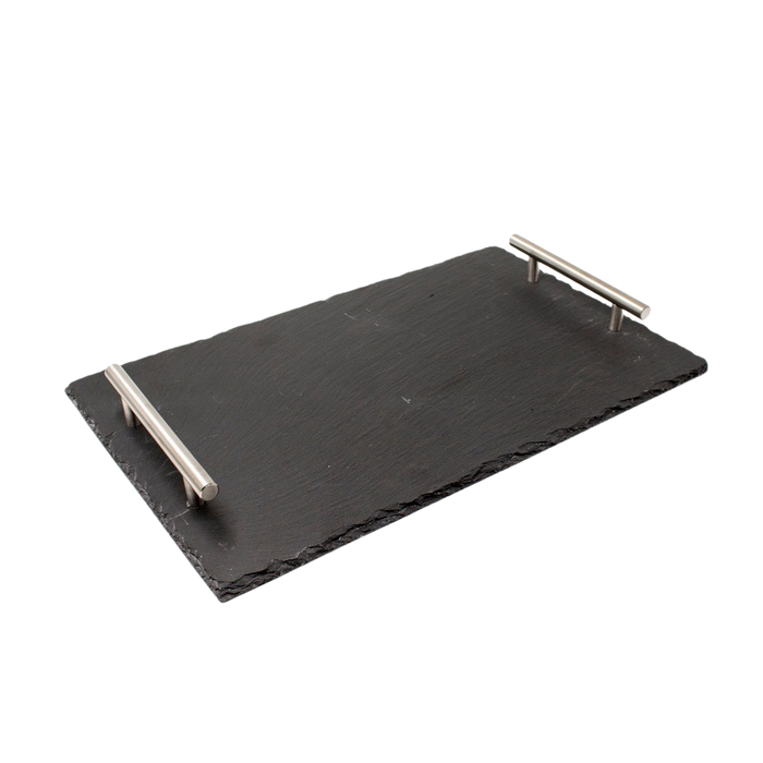 SLATE TRAY W/STEEL HANDLES 40X25X4CM