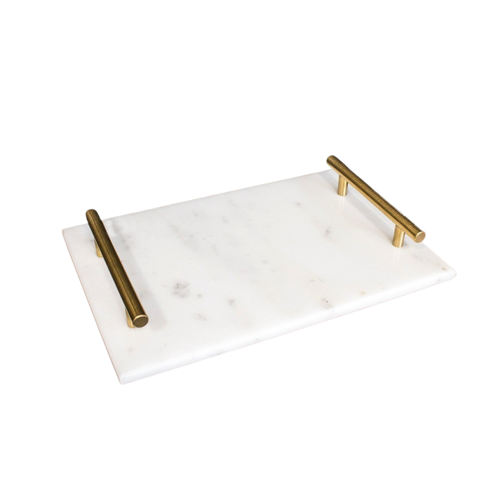 MARBLE TRAY WITH METAL HANDLE 30X20X5CM